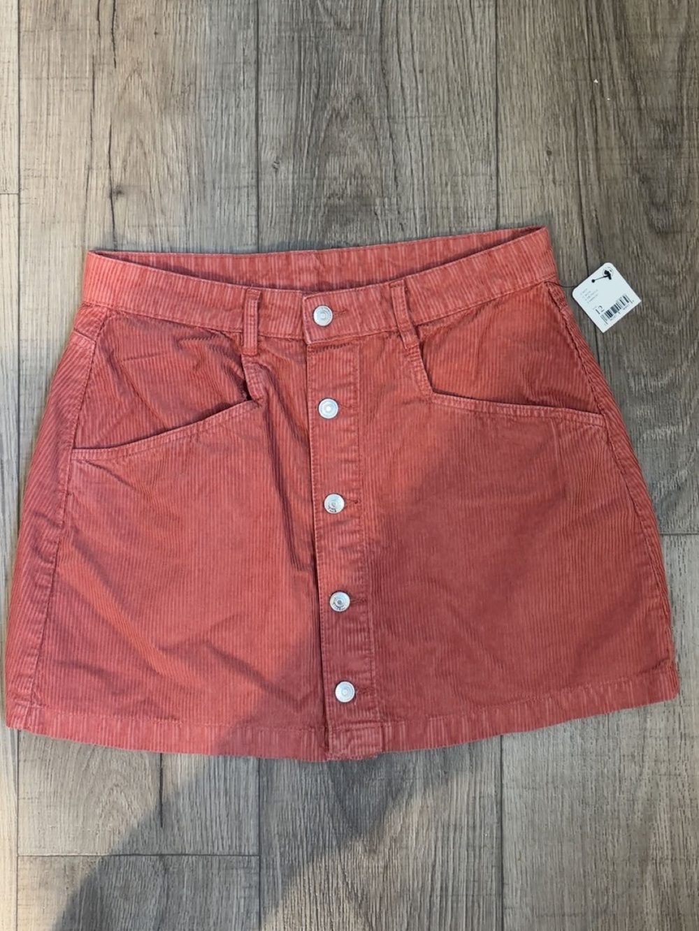 NWT; Free People : Corduroy Button-Front Mini Skirt in Rust; size 12